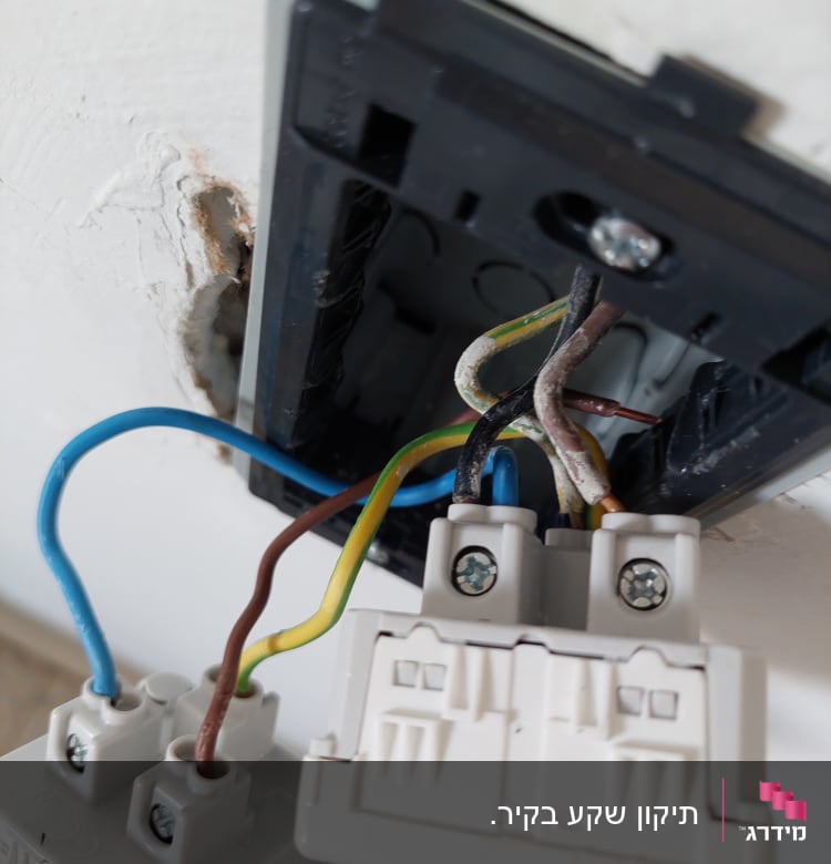 חוטי חשמל מחוברים לשקע בקיר